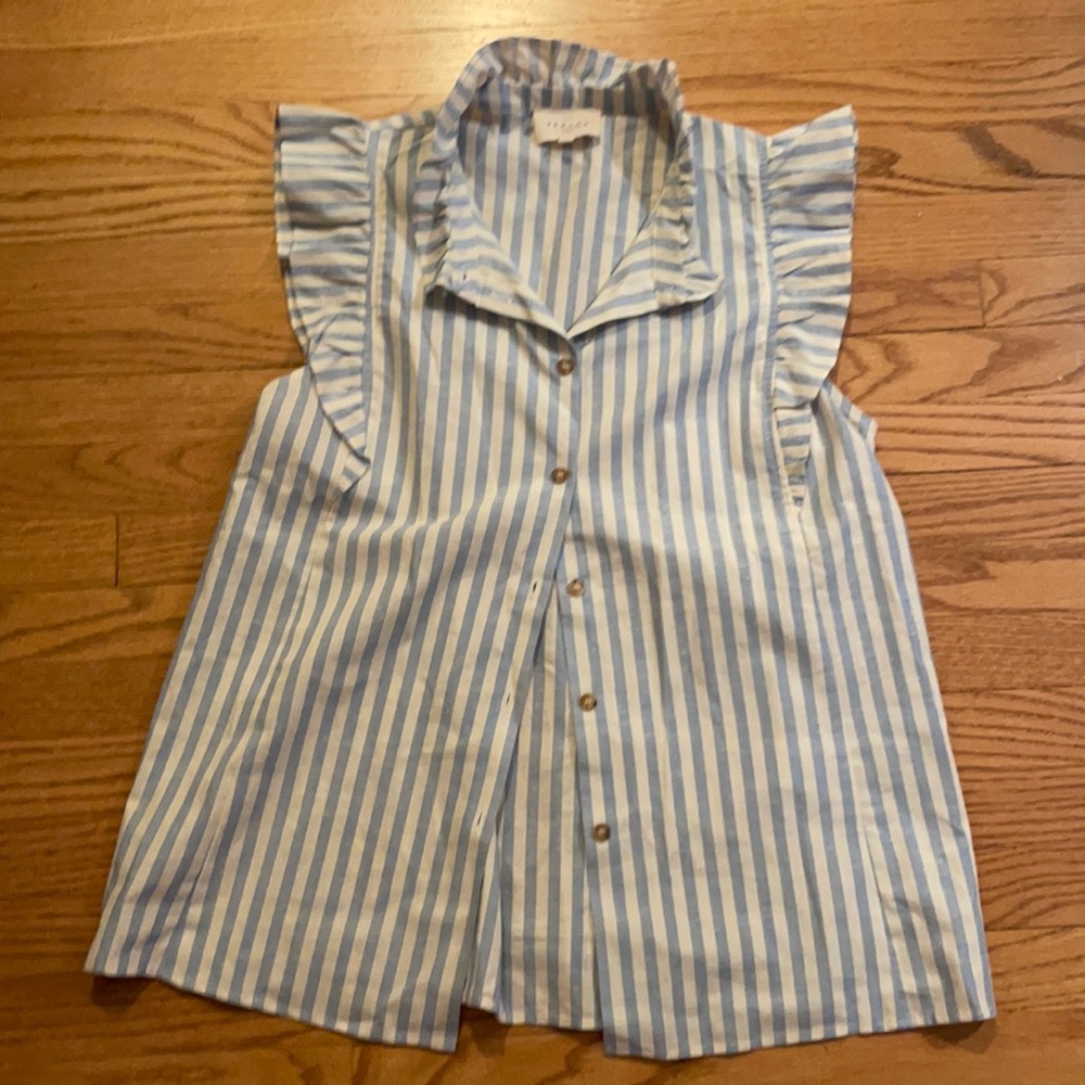 Sezane Blue Striped Sleeveless Top